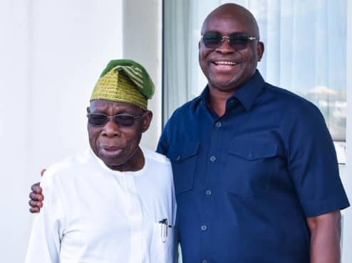 Fayose Visits Obasanjo in Abeokuta Ahead Of 65th Birthday, Ends Years Of Political Rift