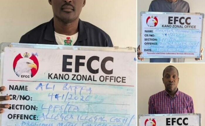 EFCC Arrests Airport Security Officer, Two Others Over ₦4.4bn Gold Smuggling In Kano EFCC Arrests Airport Security Officer, Two Others Over ₦4.4bn Gold Smuggling In Kano