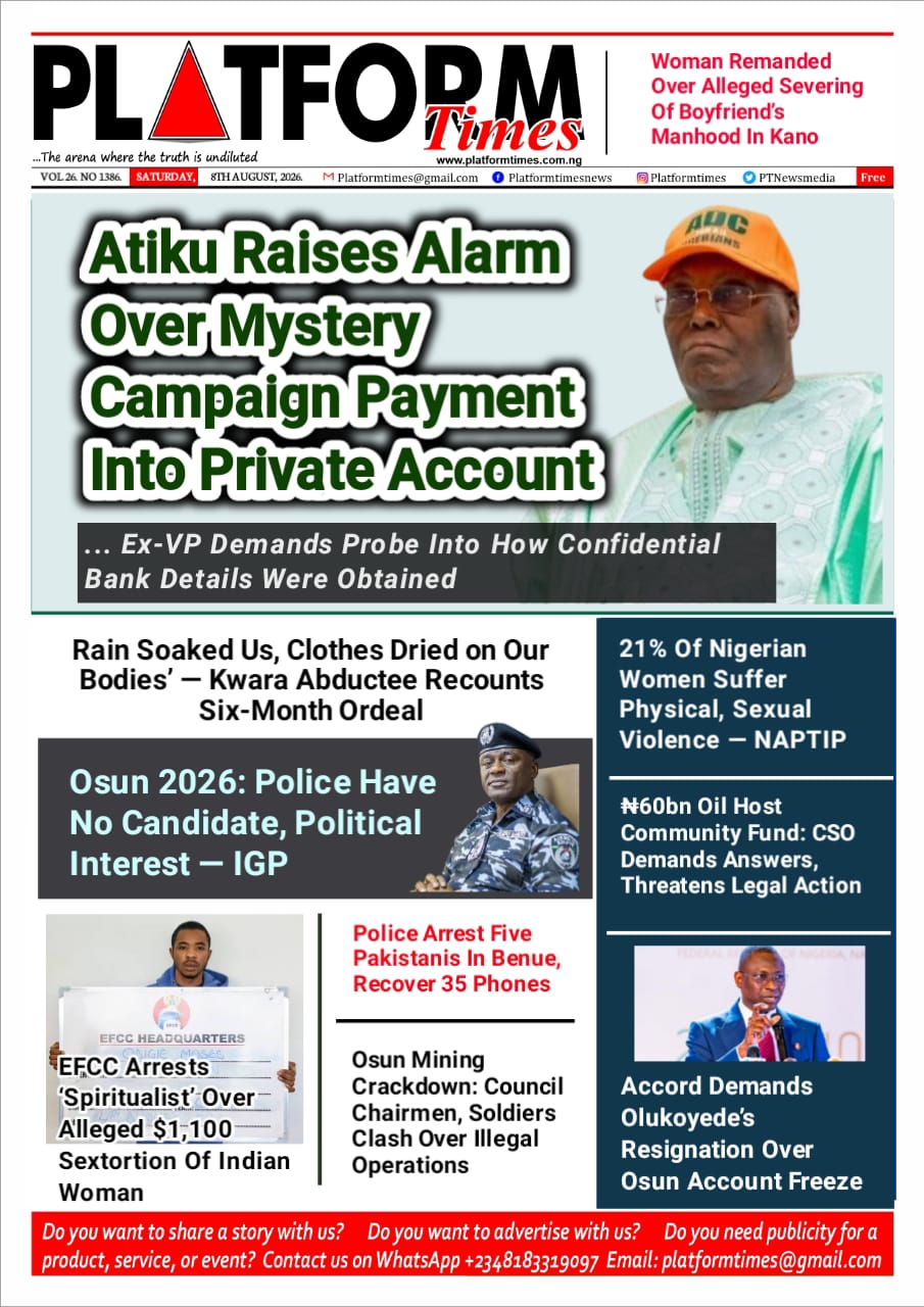 PLATFORM TIMES FRONT PAGE ON SATURDAY, AUGUST 8TH, 2026 PLATFORM TIMES FRONT PAGE ON SATURDAY, AUGUST 8TH, 2026